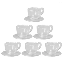 Cups Saucers 6 Sets Mini House Tea Cup Tray Desktop Ornament Desk Topper Teacup Saucer Model Decorate Coffee Miniature