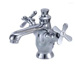 Bathroom Sink Faucets Brass & Cold Washbasin Faucet Deck Mount Double Handle Container