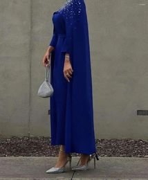 Party Dresses Royal Blue Long Sleeves Prom With High Neck Beadings Jacket Jewel Ankle Length Saudi Arabia Evening Gowns