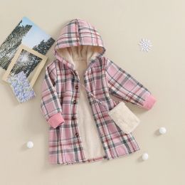 Kids Toddler Girl Winter Coat Plaid Print Long Sleeve Hoodie Jacket and Bag Spring Fall Outwear Clothes