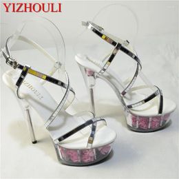 Dance Shoes Sexy Rose Crystal Bride Wedding 15cm High-heeled Female Sandals 6 Inch Flower