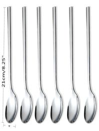 Eco-Friendly 6pcs Stainless Steel Dinner Spoons Long Handled spoon Coffee Milk Spoons Korean Round Soup Dessert Spoons7733103