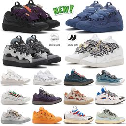 Hochwertige Kleidungsschuhe Designer Lavines Curb Sneakers Männer Frauen Burgund blaugrüns rosa Samt Multi-Schnürsenkel bedruckte Trainer Sneakers Outdoor Erholung Größe 35-46