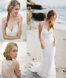 2019 New Backless Beach Mermaid Wedding Dress Western Summer Spaghetti Straps Long Bridal Gown Plus Size Custom Made4399900