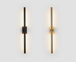 Modern simple linear tube LED wall lamp up down background opposite wall light LED bedside foyer corridor black gold LED sconce 212007628