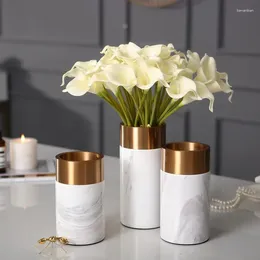 Vases European Modern Marble Metal Flower Vase Package Living Room Dining Table Soft Decoration