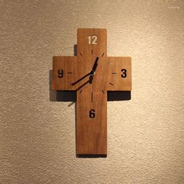 Wall Clocks Clock Woodwork Cross Ultra Thin Silent Movement Decor Living Room Decoration Antique Home