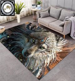Wolf Warrior by SunimaArt Large Carpet Wolf Area Rugs for Living Room Dreamcatcher Floor Mat Nonslip tapis 152x244cm Dropship327i8197779