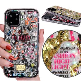 Fashion Graffiti Glitter Diamond Rhinestone Phone Cases For iPhone 15 Plus 14 Pro Max 13 Mini 12 11 Xs Xr 7 8 Luxury High Quality Scratchproof Design Case Samsung A15 A14