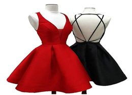 Real Pos Sexy Backless Short Prom Dresses Vneck Satin Cocktail Dress A Line Short Homecoming Dress Mini Graduation Party Gowns5498802