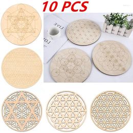 Table Mats 10PCS Round Edge Circles Carved Natural Chakra Flower Of Life Symbol Wood For Stone Crystal Set Mat Kitchen DIY