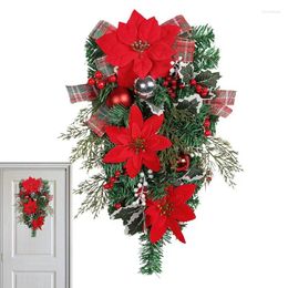 Decorative Flowers Christmas Teardrop Swag Front Door Window Stairs Wreaths Upside Down Tree For Home Decorating
