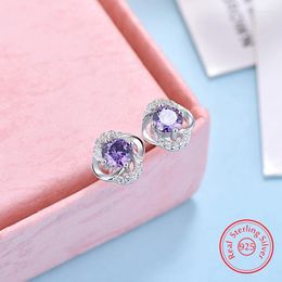 Stud Earrings Pure 925 Sterling Silver Fashion Jewellery Crystal Flower For Women XY0229