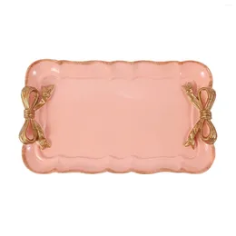 Kitchen Storage European Style Bow Cake Trays Makeup Organizer Dessert Plate Square Decor Tray 12x20Cm Pink