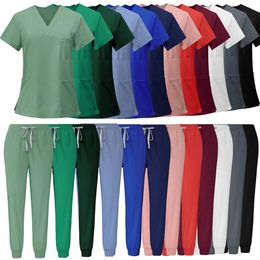 Anti Wrinkle Washable Soft Fabric Nurse Scrubs Hospital Uniform Scrubs Women Jogger Scrubs Sets Pair 240412