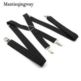 Black Suspenders for Mens 4 clips Strap Solid Colour Adjustable Slim Braces Women Belt Strap3761607