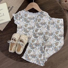 Clothing Sets Girls' Vest Shirt Pants Suits Pyjamas Clothes 2024 Summer Flower Princess Style Little Girl Home Daily