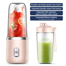 Tools 40W Mini Mixer Juice Blender Mini Portable Quick Blender Cup Personal Size Rechargeable USB Double Cup Pink