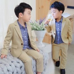 Trousers Kids Jacket Pants 2pcs Clothing Set Flower Boys Formal Wedding Tuxedo Suit Children Host Dance Party Performance Dress Costume