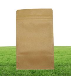 100 Pieceslot 5 Sizes Stand Up Kraft Paper Food Bags Doypack Zip lock Brown Storage Paper Bag Clear Window Bulk Food Package Bags1607636