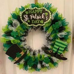 Decorative Flowers St Patrick's Day Shamrock Wreath Green Welcome Sign For Front Door Lucky Rustic Round Wreaths Wall Window Home Decor