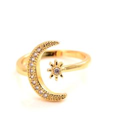 Fashion Minimalist CZ Stones Moon Star Opening 24 K KT Fine Solid Gold GF Ring Charming Women Party Jewellery Cute Gift9994622