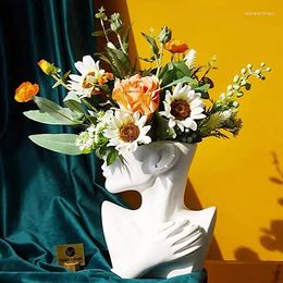 Vases Classic White Ceramics Vase Human Head Abstract Half Body Flower Pot Arrangement Face Decoration Home Table