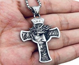 Pendant Necklaces Christ Jesus Crucifix Necklace Stainless Steel Thorns Crown For Men Women Religious Jewelry7855378