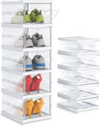 Plastic Not Flimsy 5 Layers Foldable Shoe Storage Boxes Easy Installation AllinOne Clear Sneaker Box with Doors Spa 240329