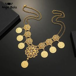 Arab Coin Big Necklace for Women Muslim Islam Middle East Wealth Symbol Wedding Long Necklaces Africa Turkish Persia Jewelry 240408