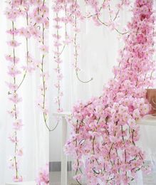 70quot 18M Artificial Cherry Blossom Hanging Vine Silk Flowers Garland Fake Plants Leaf For Home Wedding Decor 100pcslot Dec3778185