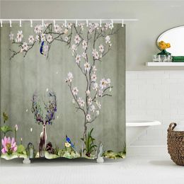 Shower Curtains Chinese Style Plants Flower Bird Fabric Curtain Waterproof Printing Bath For Bathroom Decorate With 12 Hooks
