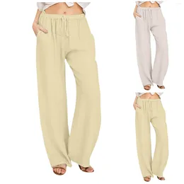 Women's Pants 2024 Women Fashion Linen Cotton Solid Elastic Waist Trousers Female Plus Size Ankle-length Summer Casual