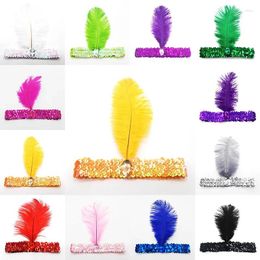 Party Favor 24pcs Elastic Stretchable Diamond Feather Ostrich Hair Band Sequin Headband Cosplay Headwear Favors Wedding Christmas