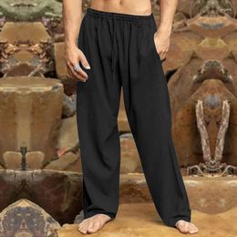 Men's Pants 2024 Linen Loose Elastic Summer Leisure Beach Straight Solid Colour