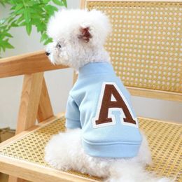 Dog Apparel Dogs Clothing Cat Ribbed Collar Hoodie Cardigan Clothes Light Letter A Blue Jacket Small Autumn Winter Fashion Pet Products