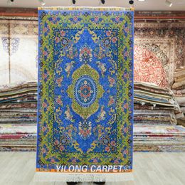 Carpets 3'x5' Oriental Carpet Dark Blue Handmade Exquisite Small Turkish Silk Rugs (TJ463A)