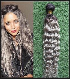 Grey kinky weave hair Bundles 100 Human Hair Bundles 1pc Natural Non Remy ombre grey hair weave12155525263741