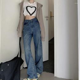 Women's Jeans WITHZZ High Waisted Loose Fitting Long Straight Leg Pants Waist Splicing Color Contrast Casual