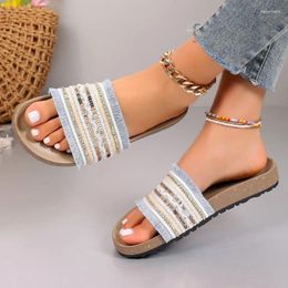 Slippers Women's Fashion Round Toe Shallow Mouth Slip-On Sandals 2024 Summer Outdoor Open Casual Brand Designer