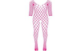 Womens V Neck Long Sleeve Crotchless Bodystocking Stretchy Fishnet Bodysuit Mesh Lingerie Nightwear Sleepwear4559759