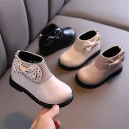 Boots Girls Winter Kids Warm Elegant Princess Plush Bowtie Leather Children Cotton Shoes