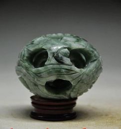 SPLENDIFEROUS JADE HANDCARVED 3 LAYERS PUZZLE BALL WITH BASE gtgtgt 3993446