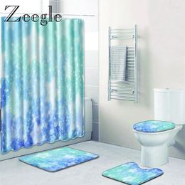 Bath Mats Zeegle Shower Curtain Set With Toilet Rug Anti-slip Bathroom Doormat Floor Washable Foot Mat Waterproof