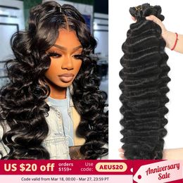 Loose Deep Wave Bundles Human Hair Brazilian Weaving Natural Black 1 3 4 Deal Virgin 30 32 40 Inch Raw 240401