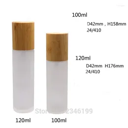 Storage Bottles 100ml 120ml 10pcs/lot Empty Frosted Glass Lotion Pump Bottle DIY Matte Cosmetic Emulsion Container With Bamboo Cap Makeup