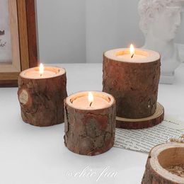 Candle Holders Wooden Candlestick Holder Round Table Desktop Decoration Plant Flower Plot Tea Light Wedding Party Birthda