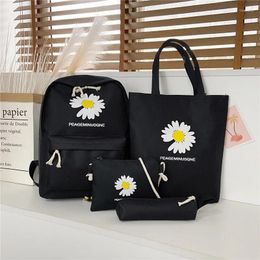 Backpack 4pcs/Set High School Backpacks Little Daisy Canvas Bookbags Teenage Students Kids Schoolbag Multifunctional Travel Mochila