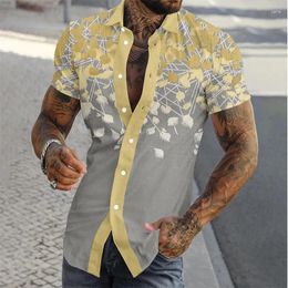 Men's Casual Shirts Floral Business Printed Shirt Street Work Out Summer Lapel Short Sleeve Yellow 8 Colours XS-5XL Fast 2024