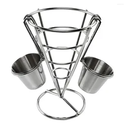 Kitchen Storage Potato Chip Holder Snack Basket Durable Metal Fries Stand With Cup Rust-proof Cone Fry For Food